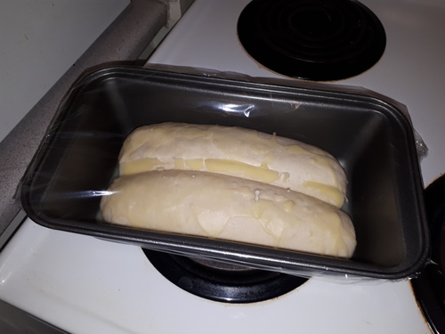 Two frozen buttered loaves