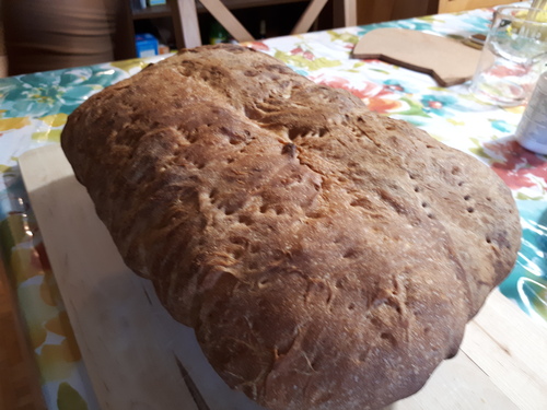 Big bread without flash, fork punctures visible